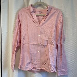 Ll Bean pink & white striped oxford shirt, size L
